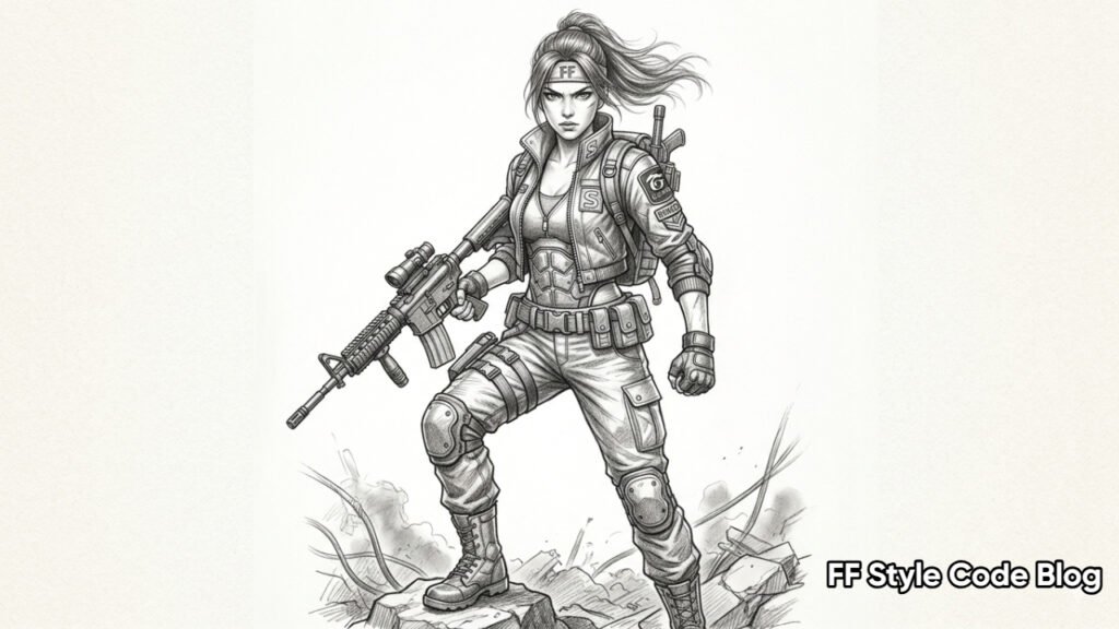 Amazing Free Fire character drawing with detailed design