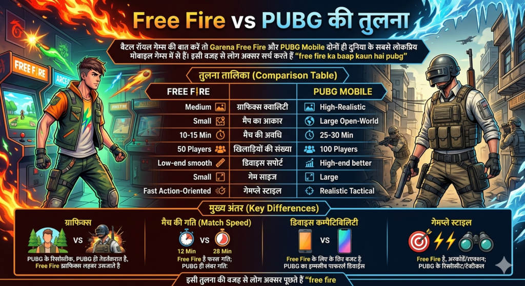 Free Fire aur PUBG comparison chart