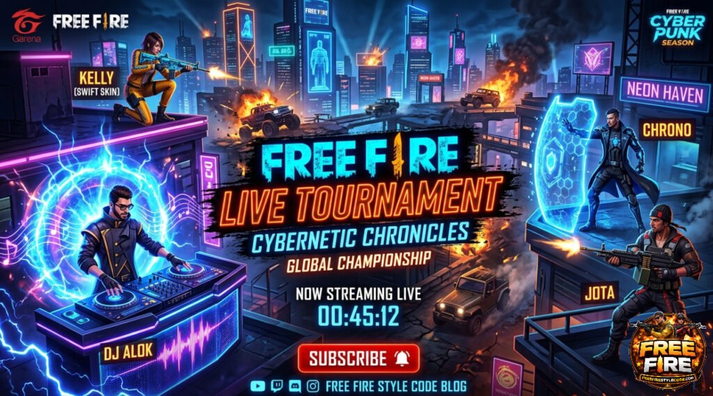 Modern Neon Free Fire Tournament Live Gaming Banner