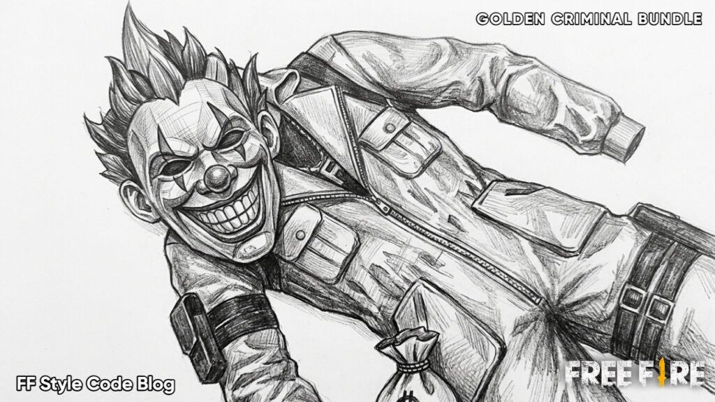 Realistic pencil sketch of Golden Criminal bundle outfit