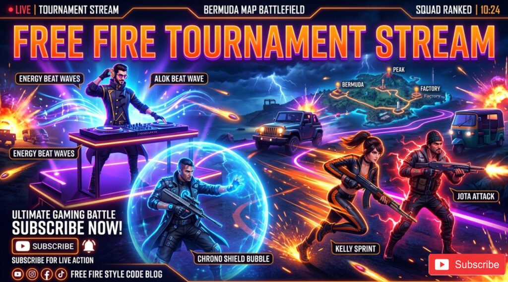 Stylish Neon Free Fire Esports Tournament Live Banner