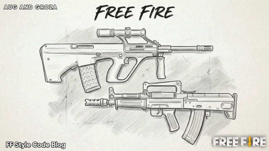 pencil drawing of AUG and Groza guns