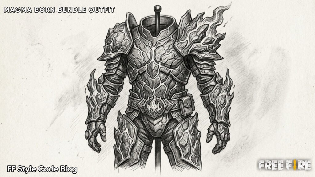 pencil sketch of Magma Born bundle outfit